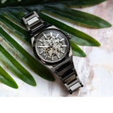 Buy Shop Fossil Everett Automatic Skeleton Grey Dial Grey Steel Strap Watch for Men - ME3206 USA Online