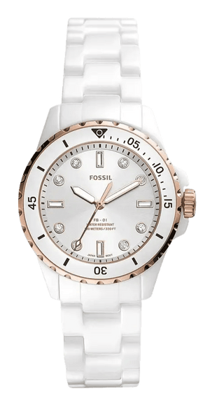 Buy Shop Fossil FB-01 Analog White Dial White Ceramic Strap Watch for Women - CE1107 USA Online