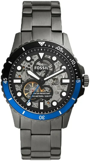 Buy Shop Fossil FB-01 Automatic Skeleton Black Dial Grey Steel Strap Watch for Men - ME3201 USA Online