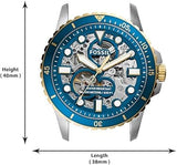 Buy Shop Fossil FB-01 Automatic Skeleton Blue Dial Two Tone Steel Strap Watch for Men - ME3191 USA Online