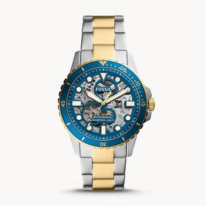 Buy Shop Fossil FB-01 Automatic Skeleton Blue Dial Two Tone Steel Strap Watch for Men - ME3191 USA Online