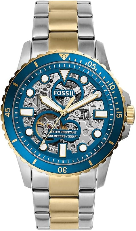 Buy Shop Fossil FB-01 Automatic Skeleton Blue Dial Two Tone Steel Strap Watch for Men - ME3191 USA Online