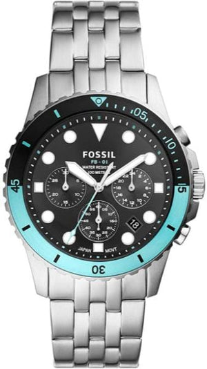 Buy Shop Fossil FB-01 Chronograph Black Dial Silver Steel Strap Watch for Men - FS5827 USA Online