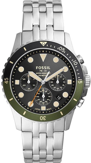 Buy Shop Fossil FB-01 Chronograph Black Dial Silver Steel Strap Watch for Men - FS5864 USA Online