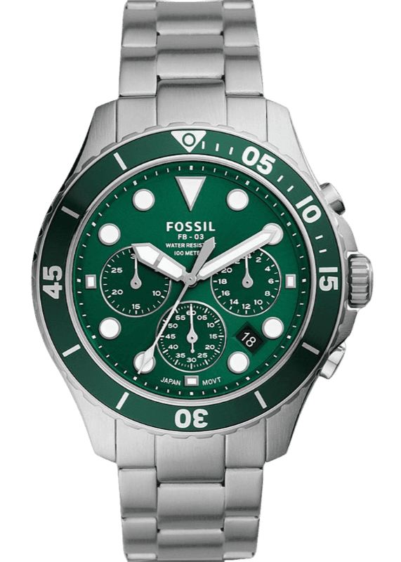 Buy Shop Fossil FB-03 Chronograph Green Dial Silver Steel Strap Watch for Men - FS5726 USA Online