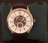 Buy Shop Fossil Flynn Mechanical Skeleton Beige Dial Brown Leather Strap Watch for Men - BQ2215 USA Online