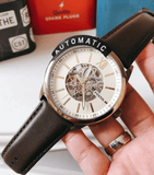 Buy Shop Fossil Flynn Mechanical Skeleton Beige Dial Brown Leather Strap Watch for Men - BQ2215 USA Online