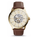 Buy Shop Fossil Flynn Mechanical Skeleton Beige Dial Brown Leather Strap Watch for Men - BQ2215 USA Online