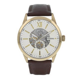 Buy Shop Fossil Flynn Mechanical Skeleton Beige Dial Brown Leather Strap Watch for Men - BQ2215 USA Online