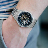 Buy Shop Fossil Forrester Automatic Skeleton Black Dial Silver Steel Strap Watch for Men - ME3180 USA Online