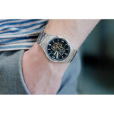 Buy Shop Fossil Forrester Automatic Skeleton Black Dial Silver Steel Strap Watch for Men - ME3180 USA Online