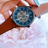 Buy Shop Fossil Forrester Automatic Skeleton Grey Dial Brown Leather Strap Watch for Men - ME3178 USA Online