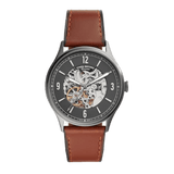 Buy Shop Fossil Forrester Automatic Skeleton Grey Dial Brown Leather Strap Watch for Men - ME3178 USA Online
