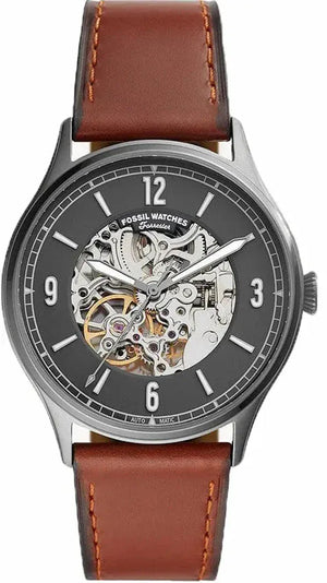 Buy Shop Fossil Forrester Automatic Skeleton Grey Dial Brown Leather Strap Watch for Men - ME3178 USA Online