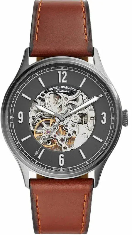 Buy Shop Fossil Forrester Automatic Skeleton Grey Dial Brown Leather Strap Watch for Men - ME3178 USA Online