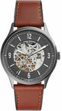 Buy Shop Fossil Forrester Automatic Skeleton Grey Dial Brown Leather Strap Watch for Men - ME3178 USA Online