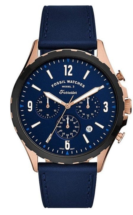 Buy Shop Fossil Forrester Chronograph Blue Dial Blue Leather Strap Watch for Men - FS5814 USA Online