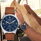 Buy Shop Fossil Forrester Chronograph Blue Dial Brown Leather Strap Watch for Men - S5607 USA Online
