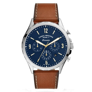 Buy Shop Fossil Forrester Chronograph Blue Dial Brown Leather Strap Watch for Men - S5607 USA Online