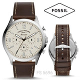 Buy Shop Fossil Forrester Chronograph White Dial Brown Leather Strap Watch for Men - FS5696 USA Online