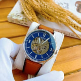 Buy Shop Fossil Forrester Luggage Automatic Skeleton Blue Dial Brown Leather Strap Watch for Men - ME3179 USA Online