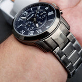 Buy Shop Fossil Grant Chronograph Blue Dial Grey Steel Strap Watch for Men - FS4831 USA Online