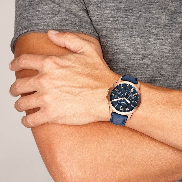 Buy Shop Fossil Grant Chronograph Blue Dial Blue Leather Strap Watch for Men - FS4835 USA Online