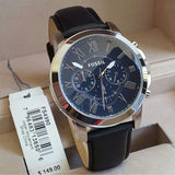 Buy Shop Fossil Grant Chronograph Blue Dial Black Leather Strap Watch for Men - FS4990 USA Online