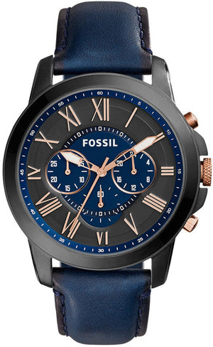 Buy Shop Fossil Grant Chronograph Black Dial Blue Leather Strap Watch for Men - FS5061 USA Online