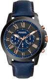 Buy Shop Fossil Grant Chronograph Black Dial Blue Leather Strap Watch for Men - FS5061 USA Online