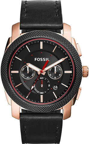 Buy Shop Fossil Machine Chronograph Black Dial Black Leather Strap Watch for Men - FS5120 USA Online