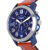 Buy Shop Fossil Grant Chronograph Blue Dial Brown Leather Strap Watch for Men - FS5151 USA Online