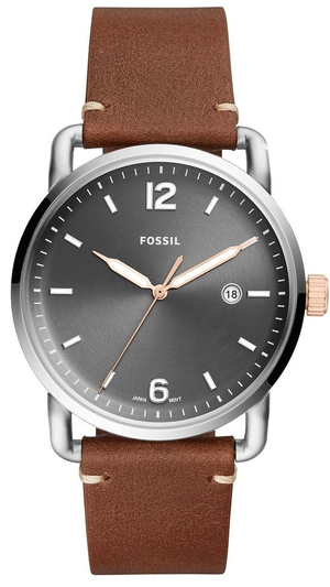 Buy Shop Fossil Commuter Grey Dial Brown Leather Strap Watch for Men - FS5417 USA Online