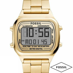 Buy Shop Fossil Retro Digital Gold Dial Gold Steel Strap Watch for Men - FS5843 USA Online