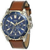 Buy Shop Fossil Garrett Chronograph Blue Dial Brown Leather Strap Watch for Men - FS5625 USA Online