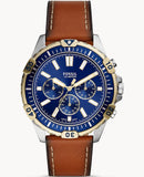 Buy Shop Fossil Garrett Chronograph Blue Dial Brown Leather Strap Watch for Men - FS5625 USA Online