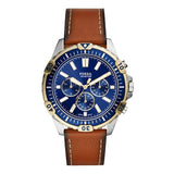Buy Shop Fossil Garrett Chronograph Blue Dial Brown Leather Strap Watch for Men - FS5625 USA Online