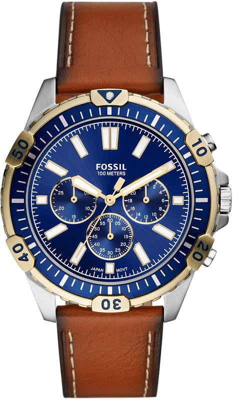 Buy Shop Fossil Garrett Chronograph Blue Dial Brown Leather Strap Watch for Men - FS5625 USA Online