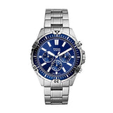 Buy Shop Fossil Garrett Chronograph Blue Dial Silver Steel Strap Watch for Men - FS5623 USA Online
