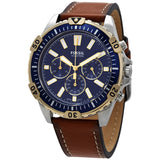 Buy Shop Fossil Garrett Chronograph Blue Dial Brown Leather Strap Watch for Men - FS5625 USA Online