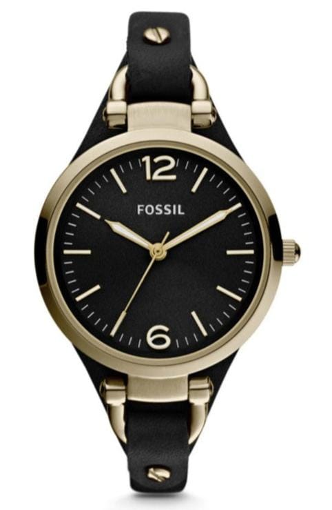 Buy Shop Fossil Georgia Black Dial Black Leather Strap Watch for Women - ES3148 USA Online