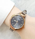 Buy Shop Fossil Georgia Smoke Grey Dial Grey Leather Strap Watch for Women - ES3077 USA Online