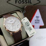 Buy Shop Fossil Goodwin Chronograph White Dial Brown Leather Strap Watch for Men - FS5415 USA Online