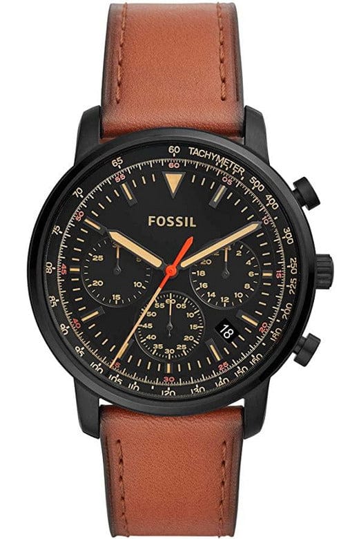Buy Shop Fossil Goodwin Luggage Chronograph Black Dial Brown Leather Strap Watch for Men - FS5501 USA Online