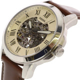 Buy Shop Fossil Grant Automatic Beige Skeleton Dial Brown Leather Strap Watch for Men - ME3099 USA Online