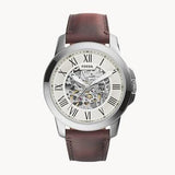 Buy Shop Fossil Grant Automatic Beige Skeleton Dial Brown Leather Strap Watch for Men - ME3099 USA Online