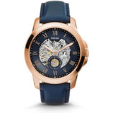 Buy Shop Fossil Grant Automatic Blue Dial Blue Leather Strap Watch for Men - ME3029 USA Online