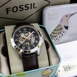 Buy Shop Fossil Grant Automatic Skeleton Black Dial Brown Leather Strap Watch for Men - ME3095 USA Online