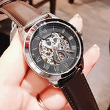 Buy Shop Fossil Grant Automatic Skeleton Black Dial Brown Leather Strap Watch for Men - ME3095 USA Online