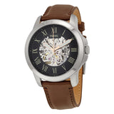 Buy Shop Fossil Grant Automatic Skeleton Black Dial Brown Leather Strap Watch for Men - ME3100 USA Online